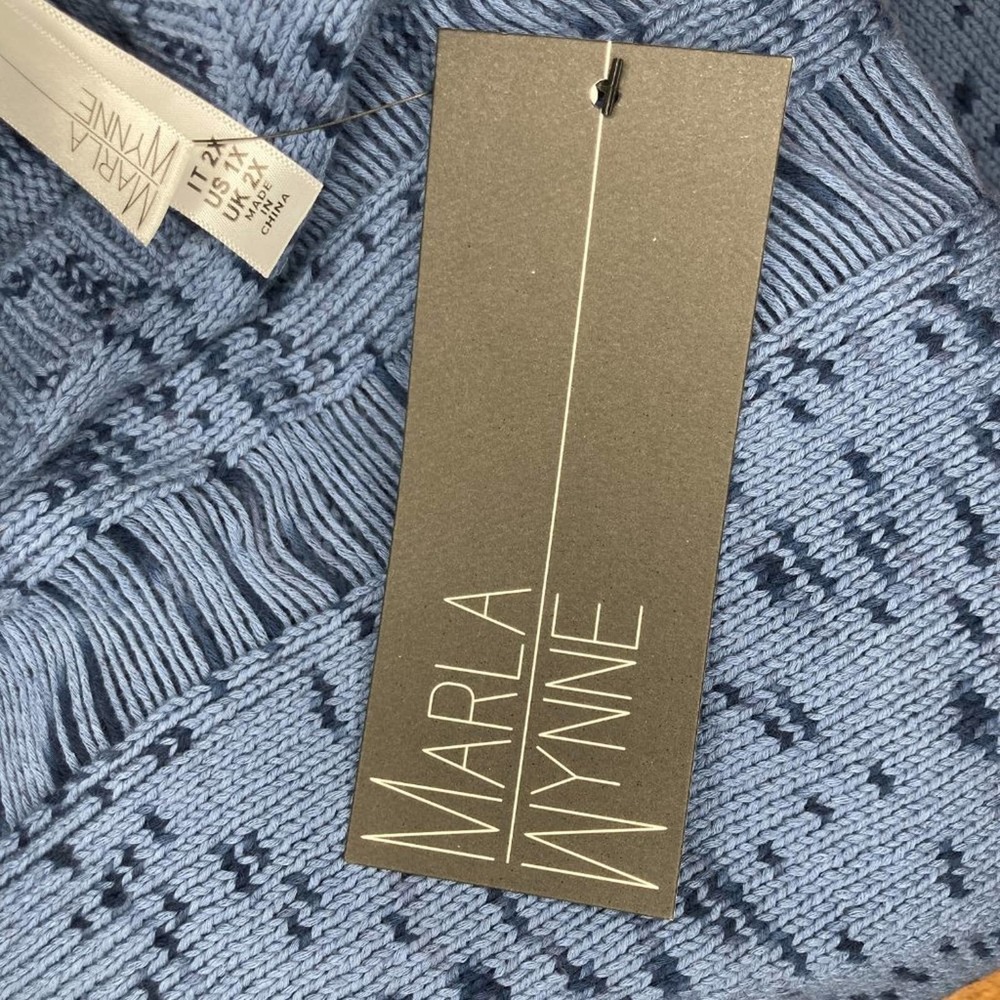 Marla Wynne Blue Striated Box Knit Sweater - 1X - Picture 5 of 5